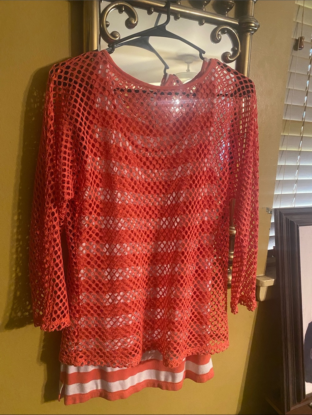Leo & Nicole Coral Open-Weave Tunic